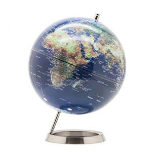 EXERZ 25cm Globe en Anglais - D&eacute;coration de Bureau &Eacute;ducationnel/g&eacute;ographique/Moderne - avec Base en m&eacute;tal &ndash; Bleu