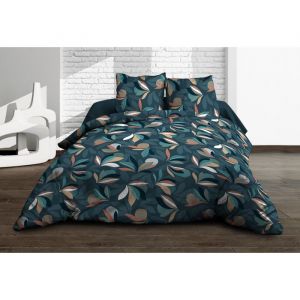 Housse de Couette 240x260 + 2 taies - Pur Coton 57 Fils - Lena, Bleu