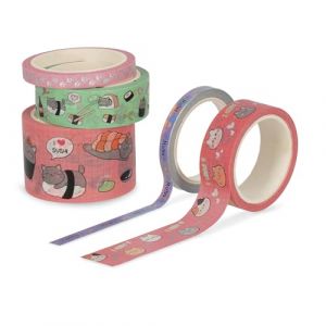 Legami Lot de 5 rubans adhésifs en papier, Tape by Tape, Kitty, colorés, pour coller, décorer et personnaliser, 3 tailles différentes, longueur de 5 mètres chacune