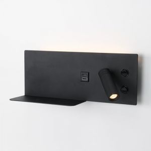 Applique mural pour lecture noir avec port USB - Éclairage 7W + lampe de lecture 3W 2700K (Droit)