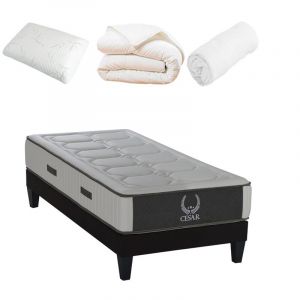 Image de LITERIE | Pack Prêt à dormir César 90x190 cm | Matelas Mémoire de forme + Sommier + Accessoires Olympe