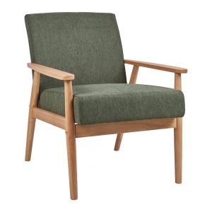 Beliani Fauteuil Rétro en Tissu Polyester Semblable à du Lin Salon Structure en Bois Clair Léger Vert Esrum