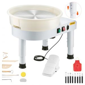 VEVOR Tour de Potier de 35 cm, Roue de Poterie Vitesse R&eacute;glable 60-300 tr/min, avec Bassin Amovible, Pied de Levage R&eacute;glable, et Kit d&rsquo;Accessoires Complet pour Artisanat, Bricolage &agrave; Domicile, Blanc