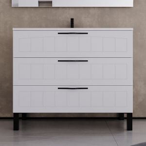 Meuble de salle de bain 90cm simple vasque - 3 tiroirs - sans miroir - blanc - CALA