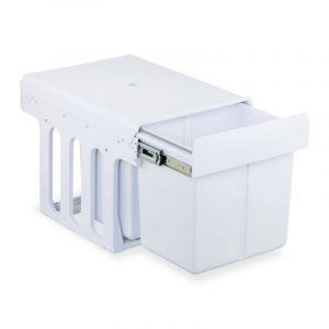 Relaxdays Poubelle encastrable pour la cuisine, 2 bacs de 15 litres chacun, H x L x P : 35,1 x 34,3 x 48 cm, blanche