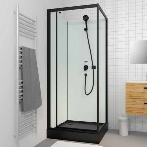 Aurlane Cabine de douche carr&eacute;e 80x80x200cm - porte pivotante - fonds blancs - receveur et profil&eacute;s noirs