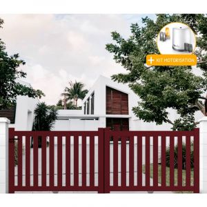 Packit Portail aluminium coulissant ajouré en kit+ Motorisation dimension L.3500 (entre piliers) x H.1200 mm Couleurs Rouge (ral 3004) Expédition gratuite