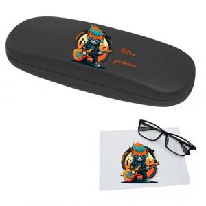 Etui Taperso a lunettes noir avec motif chat style rock n roll personnalisable