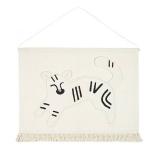 NOBODINOZ Suspension murale 67 x 52 cm brodée Landscape Tigre | coton bio et bois | stimulation visuelle apaisante | décoration