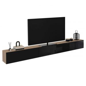 Idmarket Meuble TV 300 cm suspendu ELIO 3 portes bois et noir