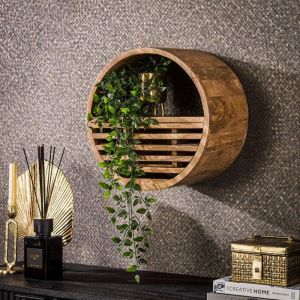 M&S Etagère murale ronde 1 tiroir 40x25x40 cm en manguier - alrik