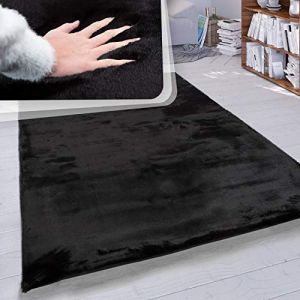Paco Home Tapis Poils Longs Salon Fausse Fourrure Très Douce Uni En Diff. Coloris Et Tailles Noir, 200 cm carré