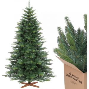 Salcar Sapin de Noël Artificiel Nordmann 210 cm Ø132 cm Bicolore en PE & PVC avec Pied en Bois Naturel Aspect Réaliste