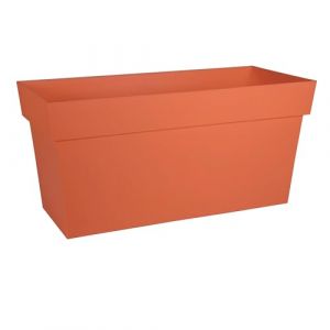 Eda Plastiques Muret Toscane 80 cm - Jardini&egrave;re &agrave; roulettes - Volume 74 L - avec R&eacute;serve d'eau et Grille Filtrante + Goulotte d'Arrosage - 79 x 35 x 39 cm - Orange Terre Battue