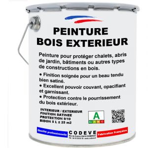 Peinture Bois Exterieur - 5 l - Codeve Bois - ral 5005 - Bleu sécurité - Extérieures Pour Protection De Votre Chalet, Abri, Garage Ou Cabane.
