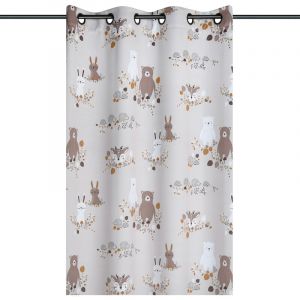 LOVELY CASA Rideau occultant enfant animaux de la forêt Naturel 135x260 cm