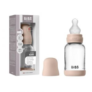 BIBS Baby Glass Bottle Silicone biberon anti-colique avec bec en silicone Blush 120 ml