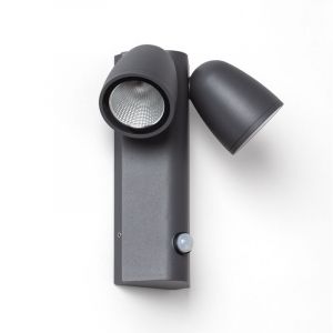 Applique Murale Ext&eacute;rieure led 12W Aluminium avec D&eacute;tecteur de Mouvement pir Abel 2 Spots Gris fonc&eacute;