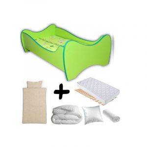 Image de Pack complet Lit junior Vert = Lit+Matelas & Parure+Couette+Oreiller