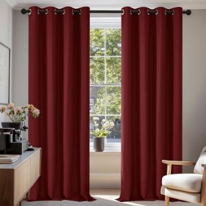 Deconovo Rideaux Occultants Isolant Thermique avec Oeillet pour Décoration Maison Chambre, 2 Pièces, Grande Taille, 140x290 cm, Rouge - Rouge