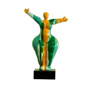 Statue femme bras levés coulures vert / orange H34 cm - LADY DRIPS 02