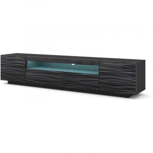 Bim Furniture - Meuble bas universel rtv aura 200 cm à suspendre ou à placer sous le meuble rtv - buffet hi-fi - sahara 3d noir avec led