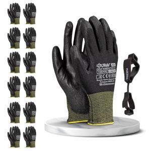 FUZZIO Jurav Lot de 12 paires de gants de travail en polyuréthane