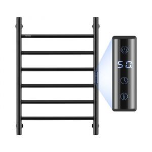 VEVOR Radiateur Sèche-Serviettes Électrique 6 Barres, Porte-Serviettes Chauffant Mural, Chauffe-Serviettes à Température Réglable, Étanche IPX5, avec Minuterie et Écran LED, Salle de Bain, Noir