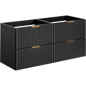 Furnidea - Meuble de salle de bain suspendu sous double vasque ADEL NOIR 120 cm - 4 tiroirs - Fa&ccedil;ades rainur&eacute;es
