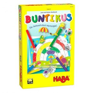 Haba 305538 – Buntikus partir de 4 Ans pour 2 à 4 Joueurs, durée 10 Minutes, dés et Jeu de coloriage en Un Seul Article, idée Cadeau à emporter, Jouer et Peindre