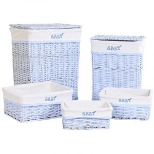 Lot de paniers DKD Home Decor Bleu Celeste osier Enfant 44 x 34 x 56 cm (5 Pièces)