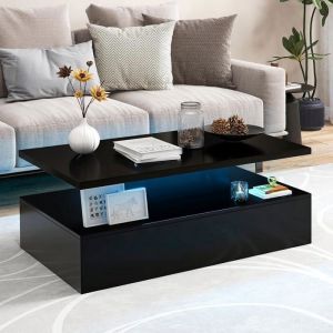 Table Basse - Costway - 2 Niveaux Avec Lumières Led - Noir Brillant