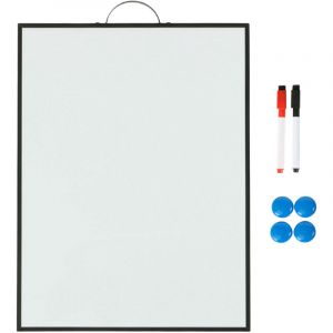 Relaxdays Tableau magn&eacute;tique, &agrave; accrocher, 2 marqueurs, 4 aimants, H x L : 40 x 30 cm, blanc/noir