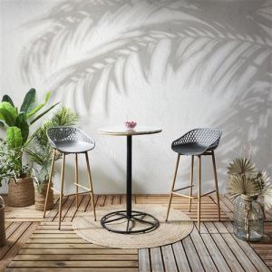 JAKARTA - Ensemble Table Haute + 2 Tabourets PP Gris - Altobuy