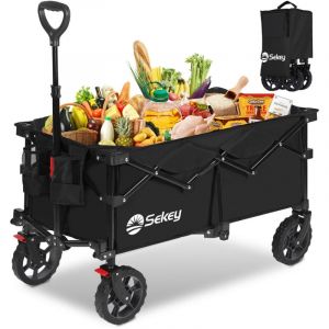Sekey XL Chariot de Jardin 135L Pliable, Charrette de Transport, Chariot Pliable Compact, Pliable, Noir
