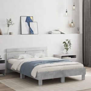 VidaXL Cadre de Lit avec Tête de Lit et LED, Lit Double avec Sommier à Lattes, Lit Adulte de Chambre, Gris Béton 120x190 cm Bois d'Ingénierie