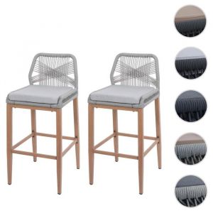Mendler Lot de 2 tabourets de bar Rope HWC-O21, coussins d'assise extérieurs en corde tressée méta