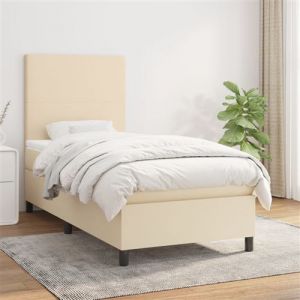 vidaXL Lit &agrave; sommier tapissier et matelas Cr&egrave;me 90x190 cm Tissu