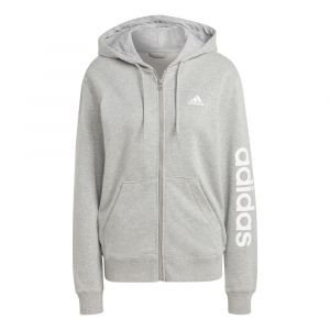 Adidas Veste à capuche entièrement zippée en molleton Essentials Linear (Grandes tailles) - Medium Grey Heather / White, Medium Grey Heather / White - Taille S