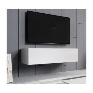 Meuble de télévision suspendu de 120 cm de couleur blanche avec finition brillante Amara Domensino