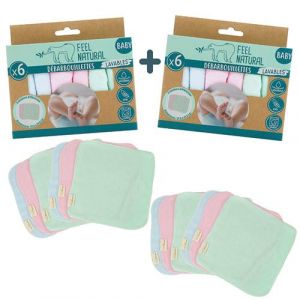 Feel Natural Kit 2 Sets de 6 Débarbouillettes Bébé - Serviette Visage 21,5 x 21,5 cm - Matière Ultra Douce Adaptée aux Peaux Sensibles - Lavable et Réutilisable - Alternative Responsable
