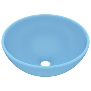 Lavabo rond de luxe de salle de bain vasque à poser de toilette lave-mains salle cosmétique intérieur 32,5 x 14 cm céramique bleu clair mat 02_0002709