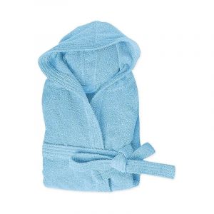 Emmevi Mv S.p.a. - Peignoir Eponge 100% Coton Couleur Unie Doux Homme Femme Ceinture Poches Capuche Bleu Clair - s