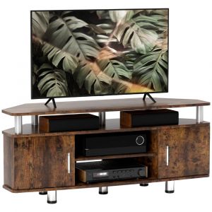 Homcom Meuble TV grand plateau placards à portes compartiment ouvert marron