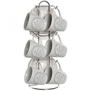 Tasse avec soucoupes en métal grès DKD Home Decor 90 ml 8x6x6 cm 11x11x2 cm