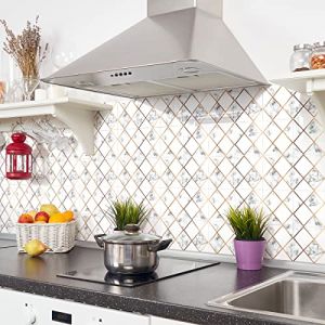 Sticker Mural Carrelage adh&eacute;sif Cuisine Salle de Bain - 24 Stickers Carreaux DE Ciment Effet MARBRE Losanges DOR&Eacute;S - 24stickers10x10cm