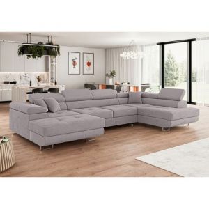 Meublesline Canapé d'angle convertible annio en u avec têtières réglables tissu beige