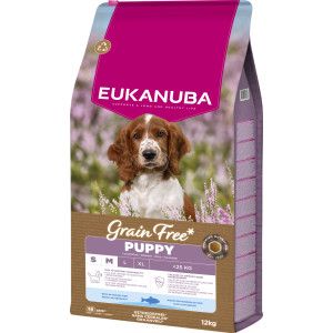 Eukanuba Croquettes Premium sans C&eacute;r&eacute;ales Chiots de Petites et Moyennes Races &ndash; Riche en Poissons de l&rsquo;oc&eacute;an - Hypoallerg&eacute;nique &ndash; DHA, Calcium - 12 kg