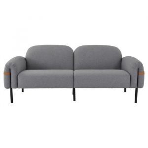 Image de MALYA Canapé fixe 3 places Tissu gris et pieds en métal L 202 x P 85,5 x H 81 cm