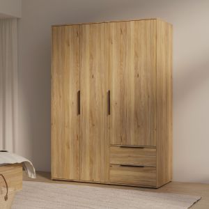 Armoire 3 portes Forte ORKNEY OKYS831-D108 ch&ecirc;ne L144,4 x P59 x H200,1 cm 2 tiroirs